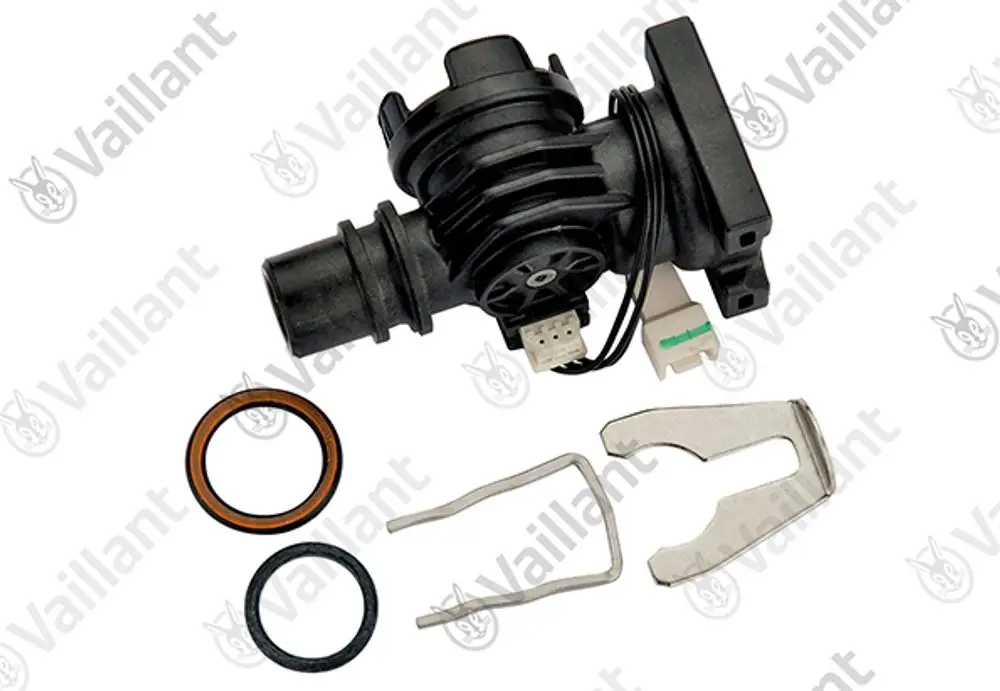 Vaillant Sensor mit Befestigungselementen und Dichtungen, zur Nutzung in Heizungsanlage, abgebildet auf weißem Hintergrund.